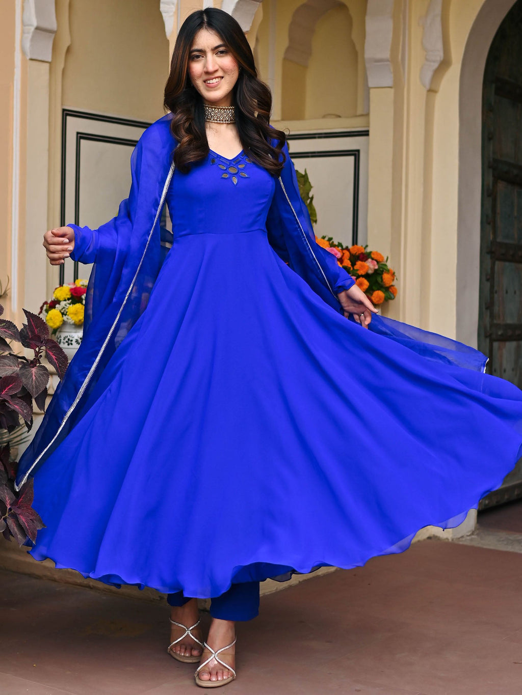 anarkali dress blue Eletric Mirror Set XXXL P26 blooms come alive in Summerland Dresser - Blue Color:Rose Pink As Picture