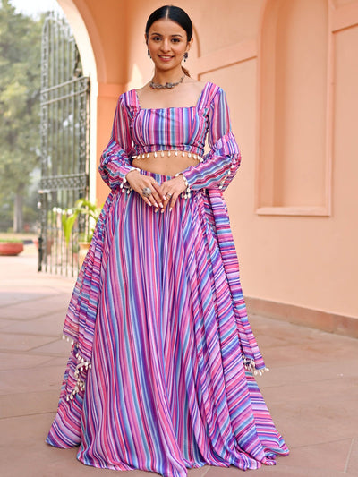 Multi Stripes Lehenga Set