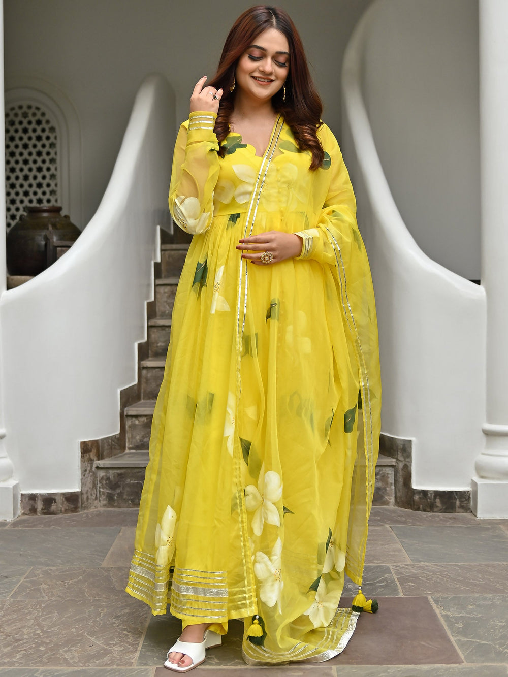 Britney Organza Yellow Anarkali Kurta Set
