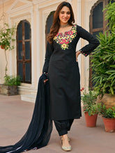 Black Cotton Aari Kurta Set