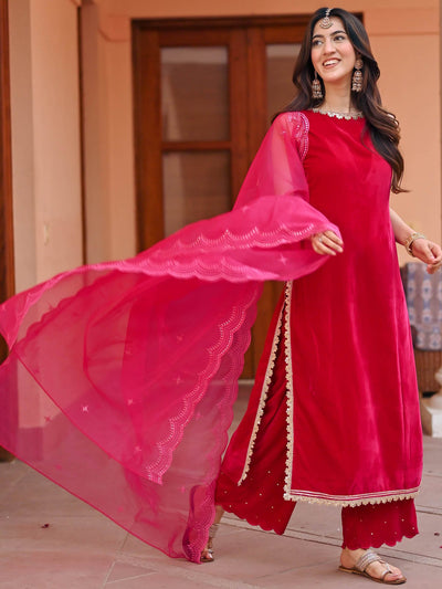 Pink Velvet Kurta Palazzo Set