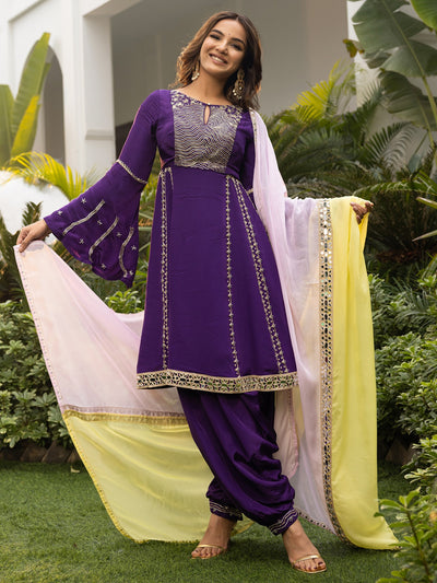 Jasmin Bhasin Purple Patiala set