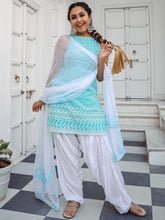 Blue Cotton Reem Patiala Set