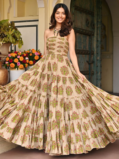 Brown Printed Cotton Dress