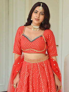 Red Brocade Lehenga Set
