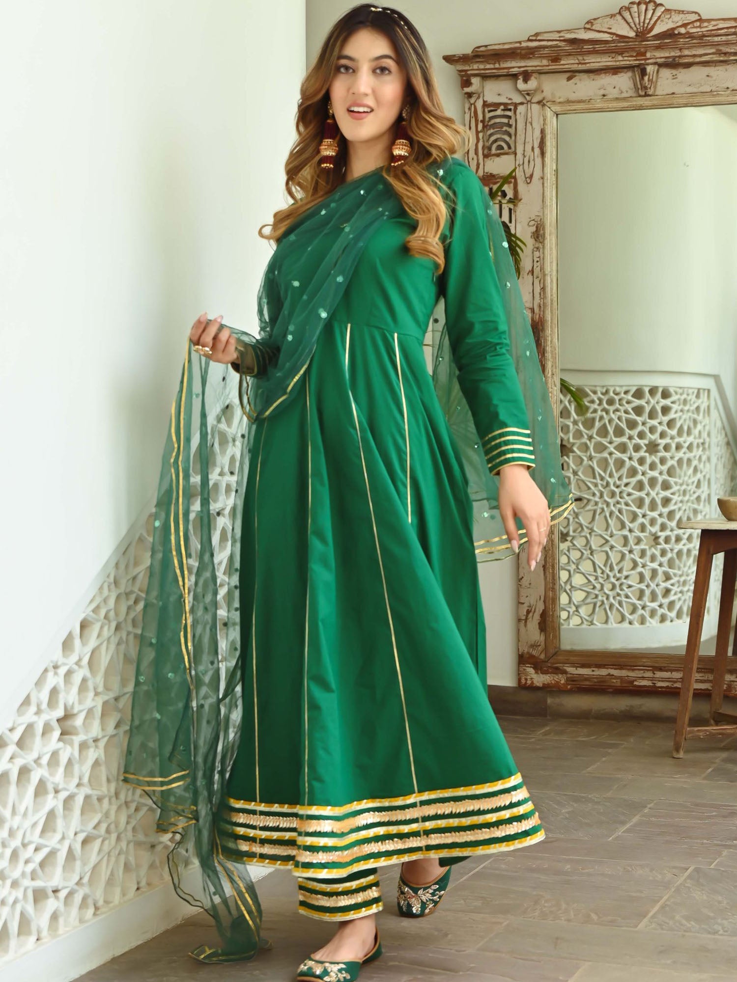 Green Gota Anarkali Set