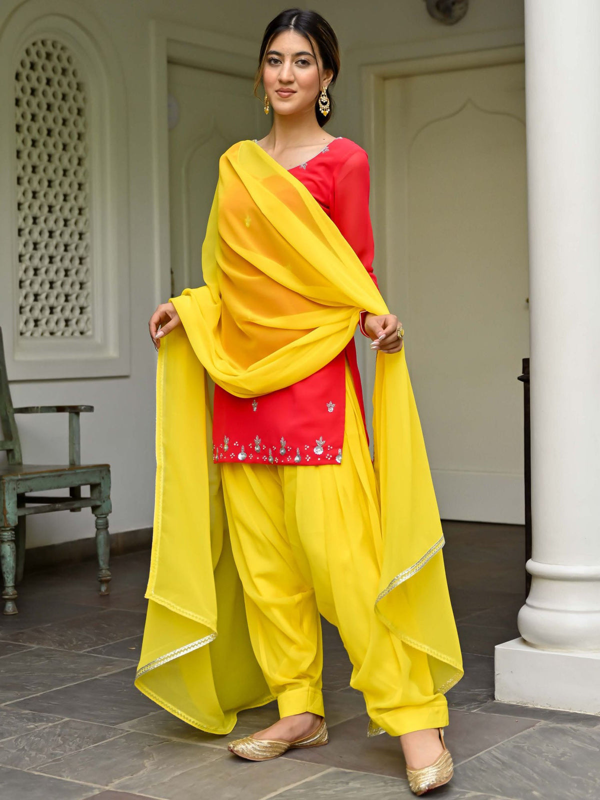Yellow Shibori Silk Kurta Patiala Salwar Set