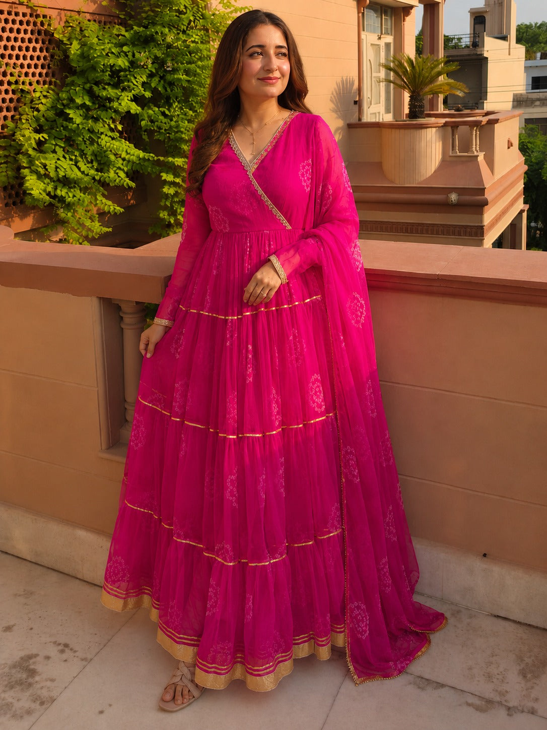 Pink Bhandhej Anarkali