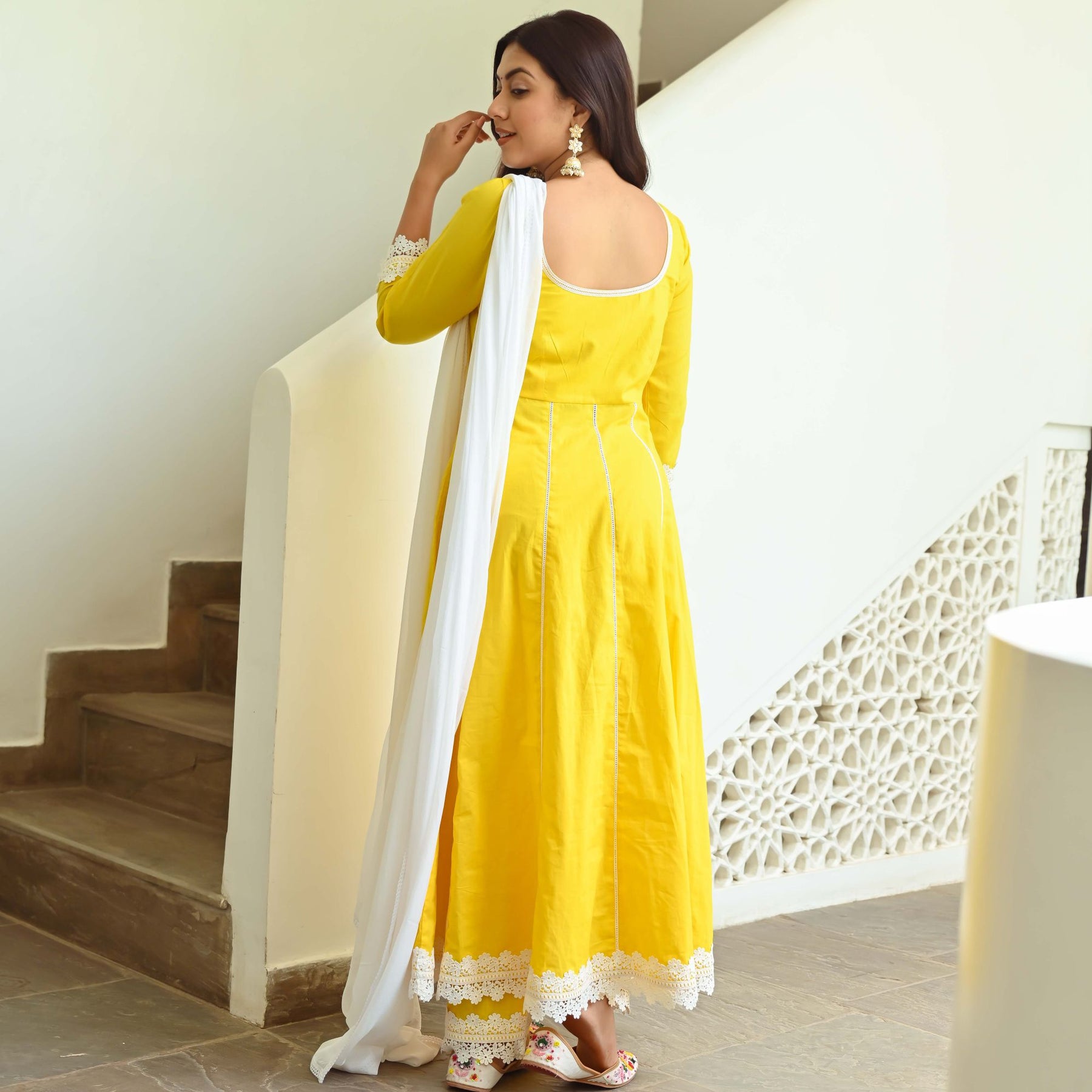Buy Butter Yellow Georgette Anarkali Suit For Women Online
