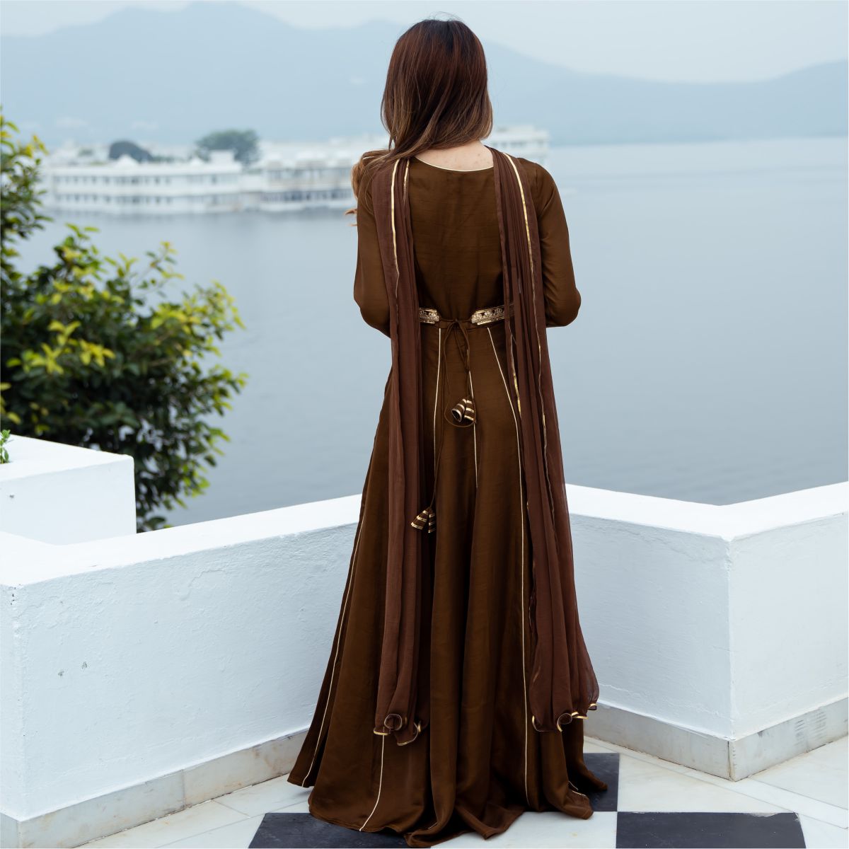 Chic / Beautiful Brown Evening Dresses 2020 A-Line / Princess  Off-The-Shoulder Short Sleeve Beading Glitter Polyester Rhinestone Sash  Floor-Length / Long Backless Formal Dresses