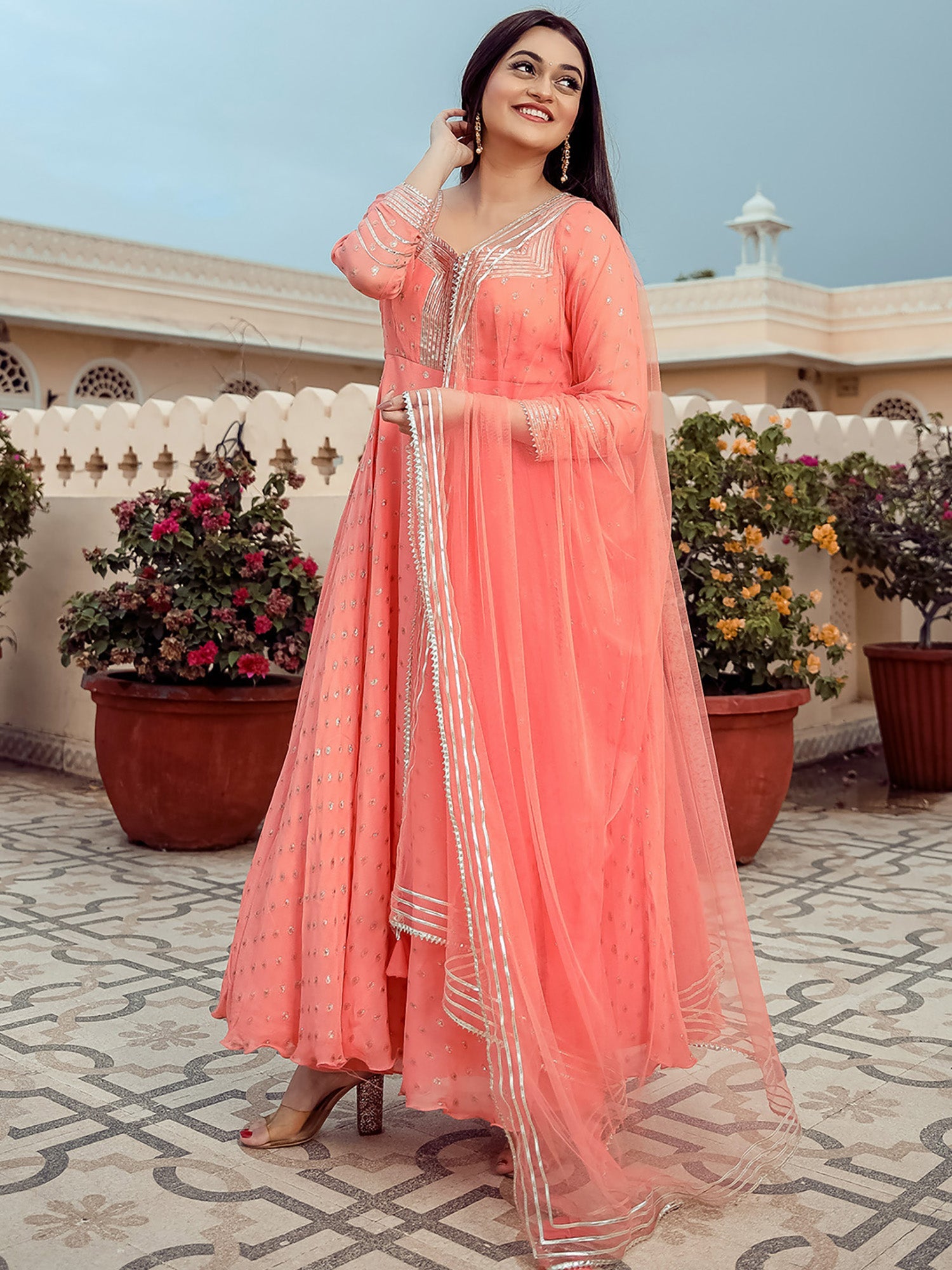 Peach Colour Anarkali Peach Georgette Anarkali Set