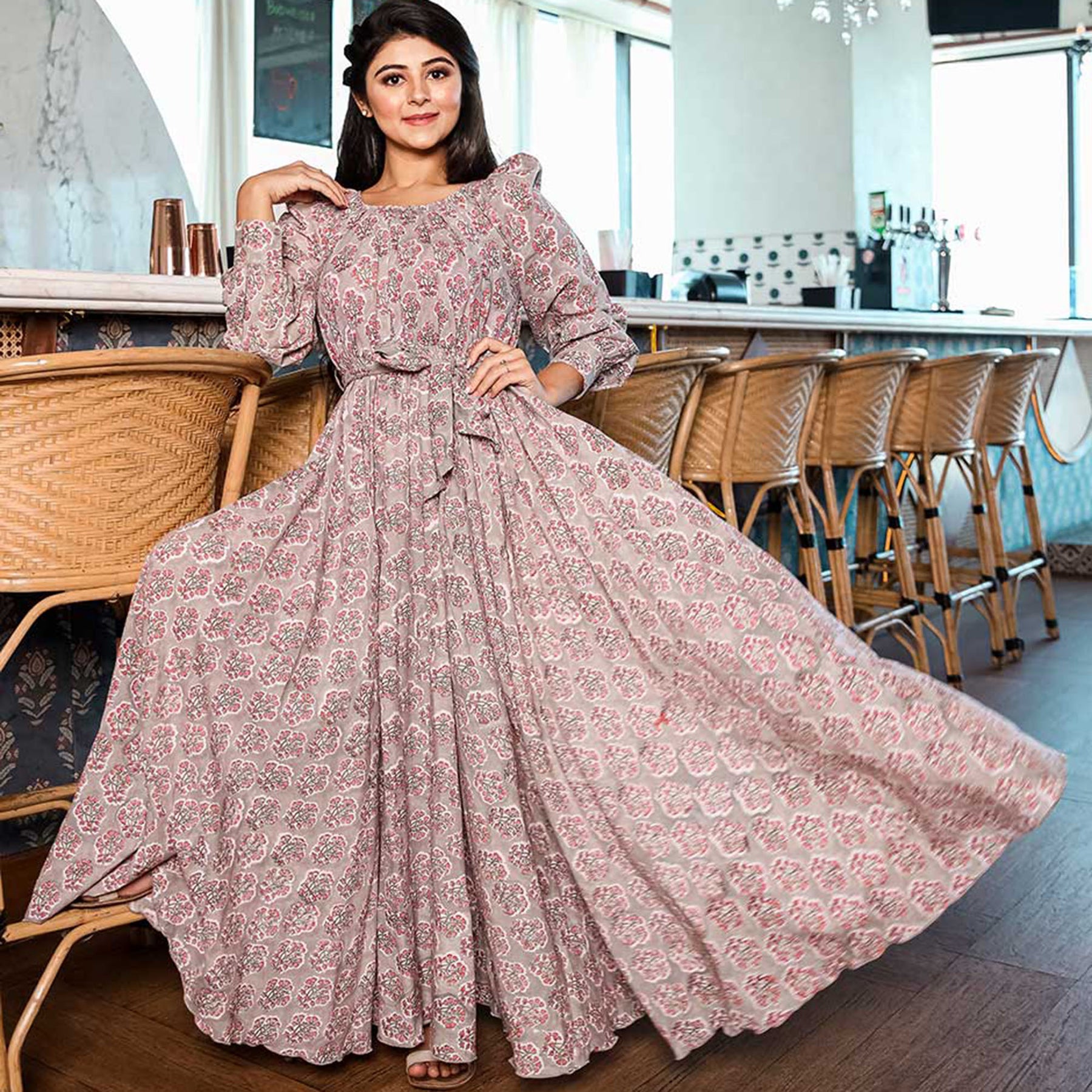 Anarkali Style Floral Print Dress