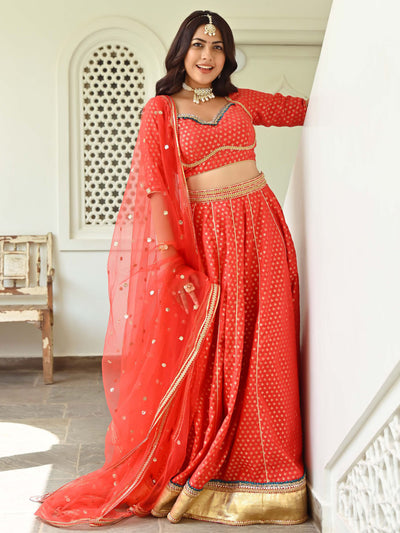 Red Brocade Lehenga Set