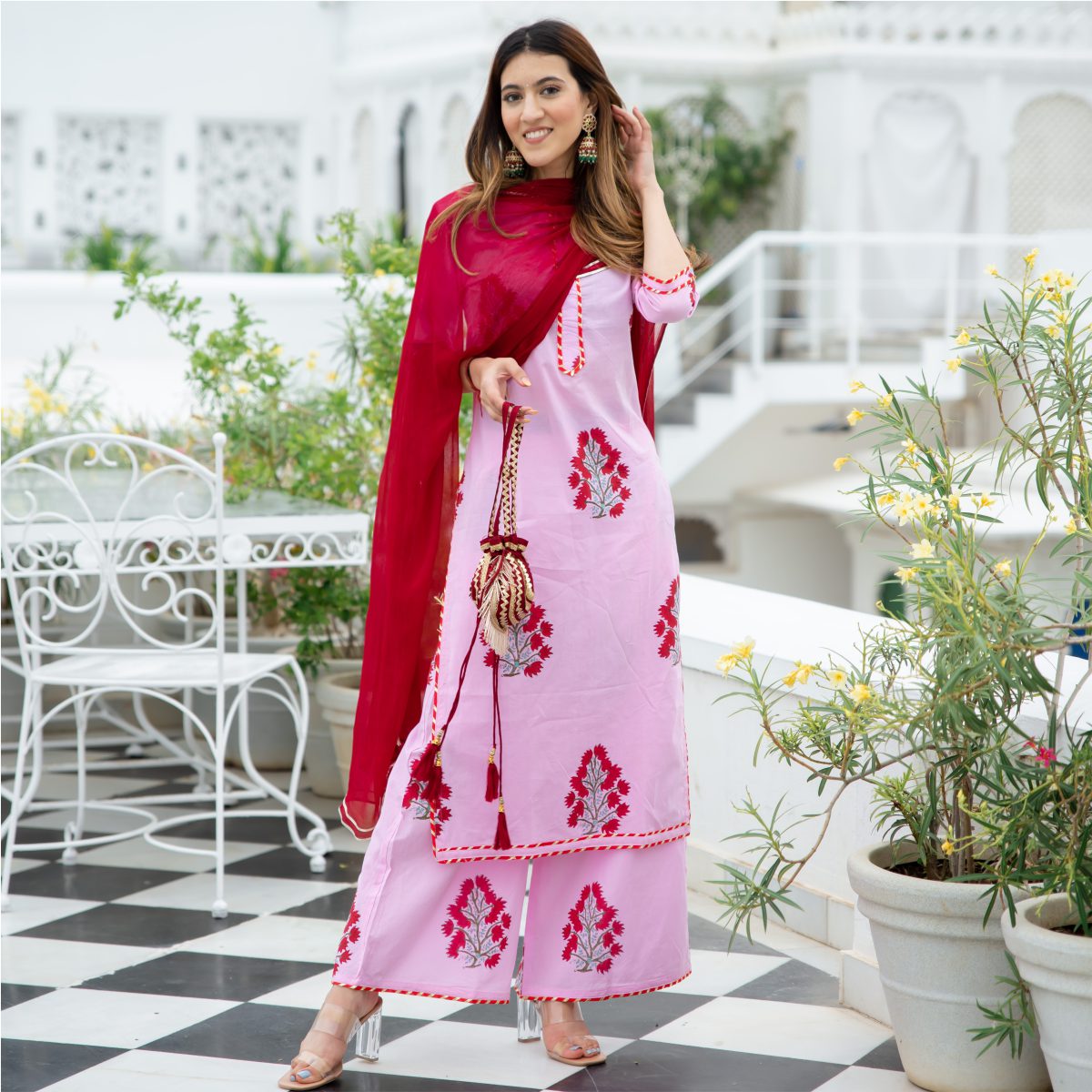 Pink & Multi Coloured Pure Cotton Printed Women Designer Traditional D –  Royskart