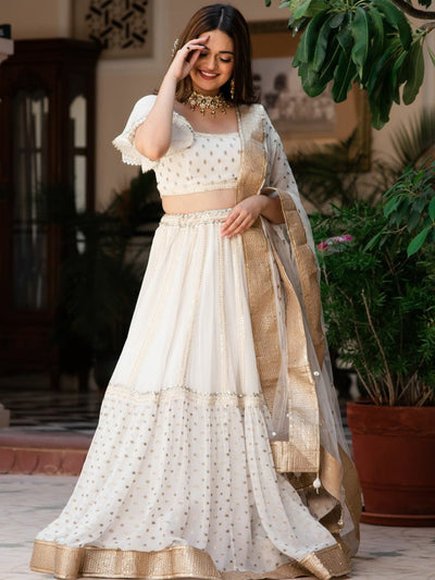 White Zari Georgette Lehenga