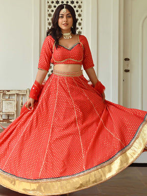 Red Brocade Lehenga Set