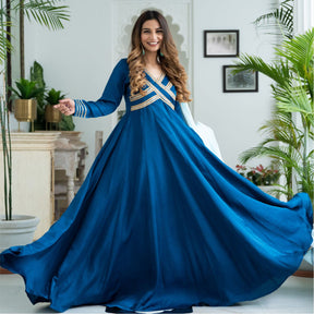 Blue Silk Long Dress With Dupatta