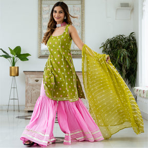 Bandhani Tie-Dye Short Kurta and Sharara Set