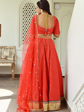 Red Brocade Lehenga Set