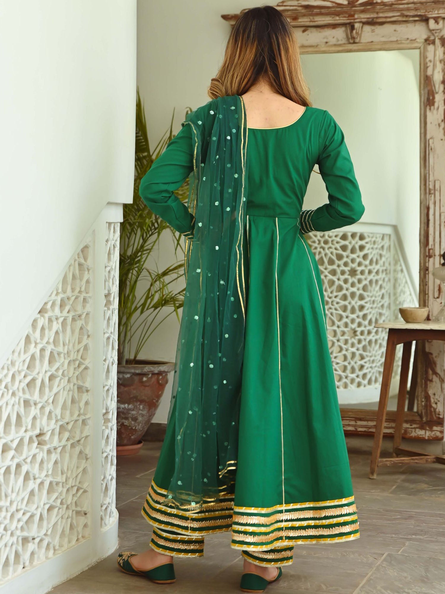 Green Gota Anarkali Set