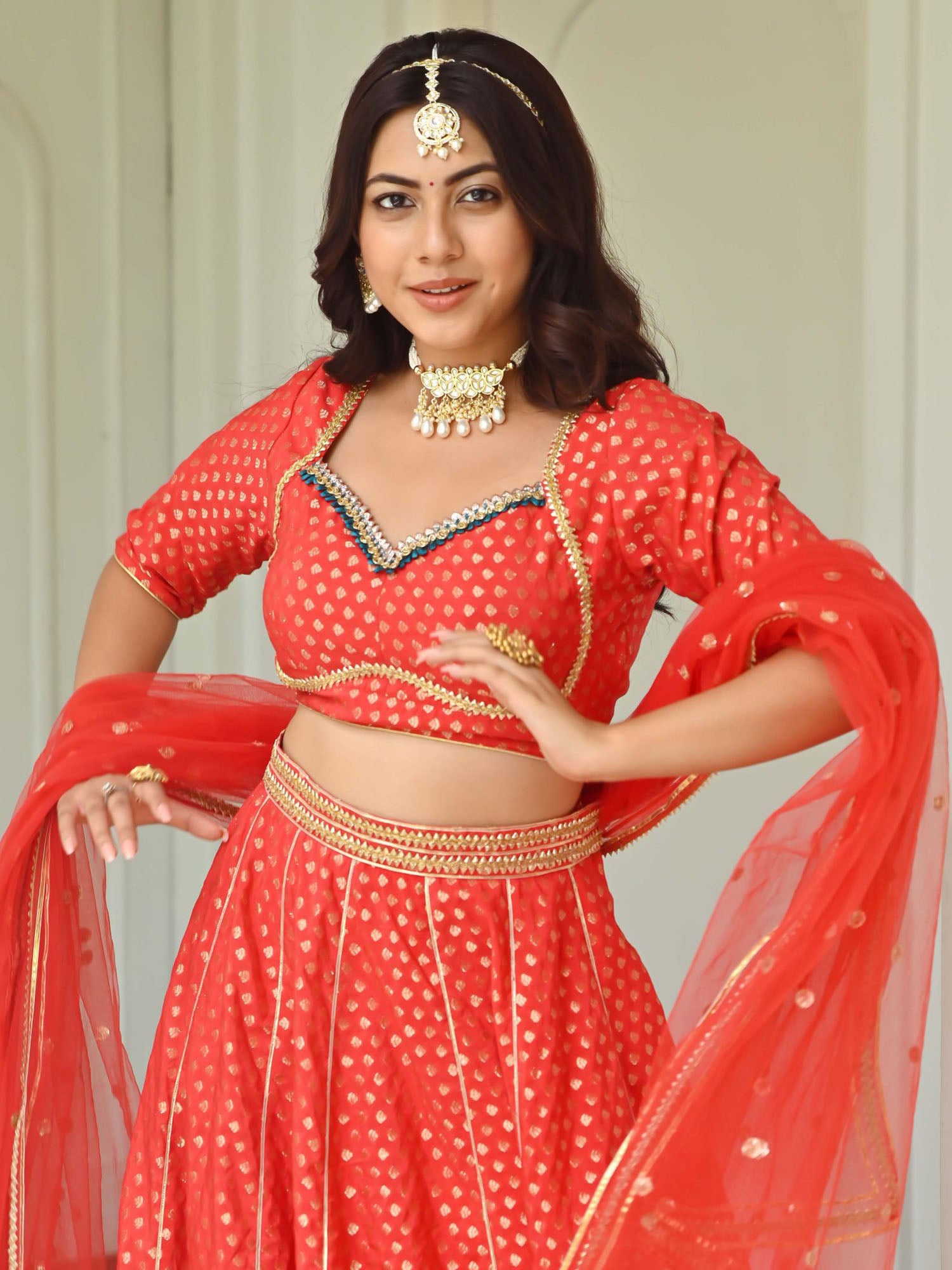 Red Brocade Lehenga Set
