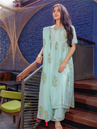 Blue Hand Block Printed Suit Set