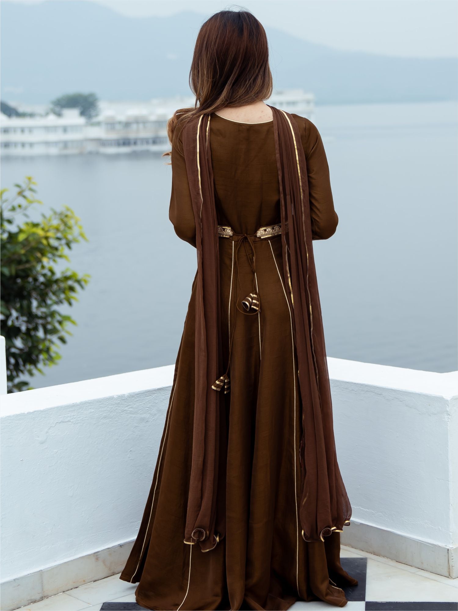 Chocolate Brown Silk Long Dress With Dupatta | Lavanya The Label XXL Chocolate Brown Silk Long Dress With Dupatta | Lavanya The Label XXL