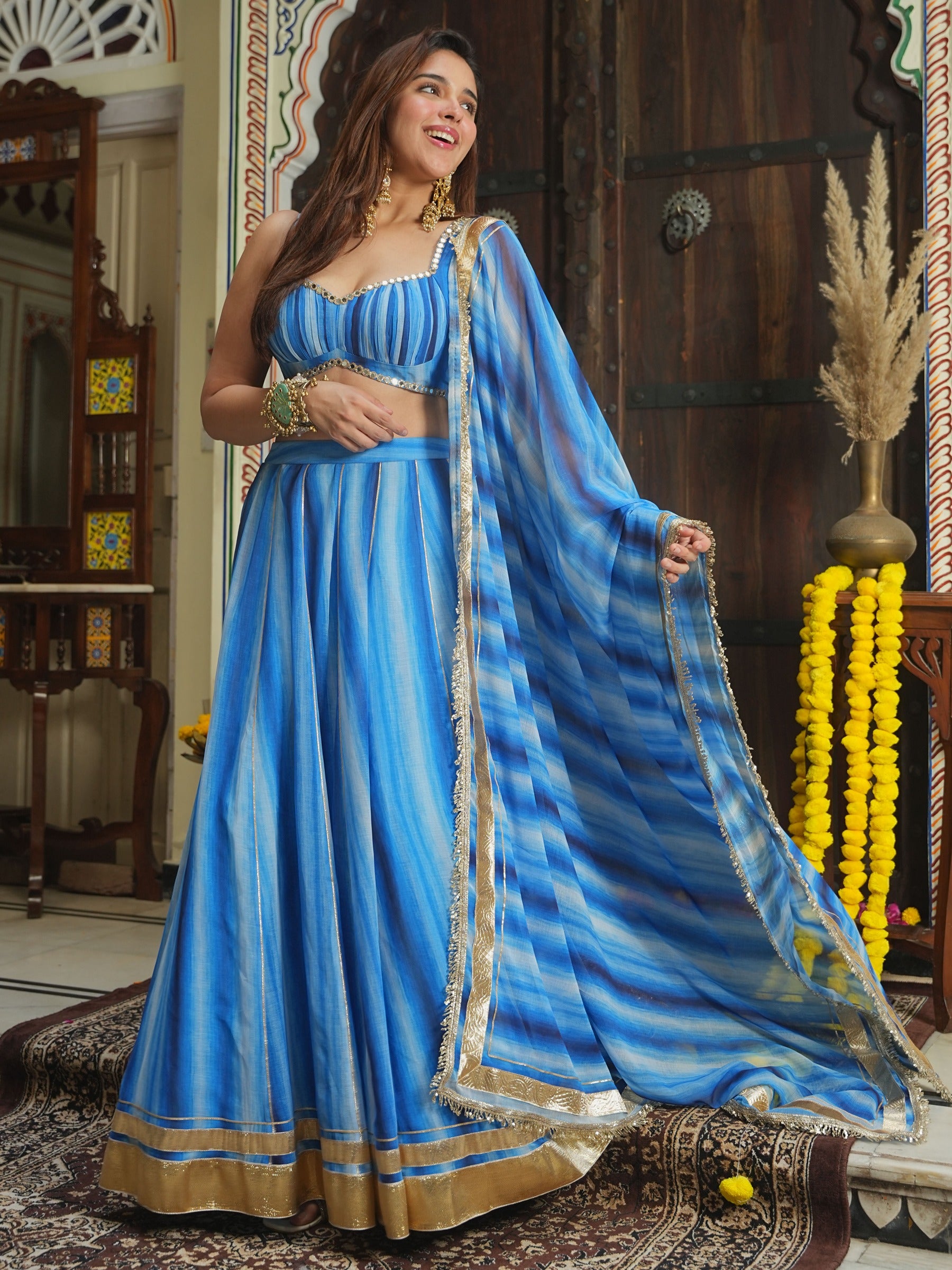 BLUE MULTI LEHENGA SET