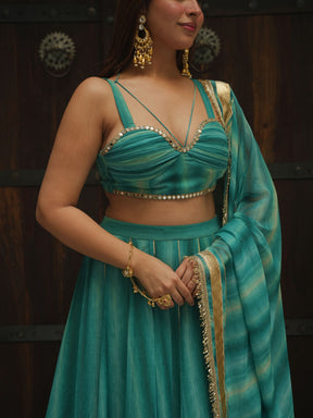 TEAL GREEN MULTI LEHENGA SET