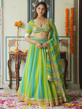 YELLOW AND GREEN LEHENGA SET