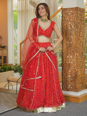 RED BANDHEJ LEHENGA SET