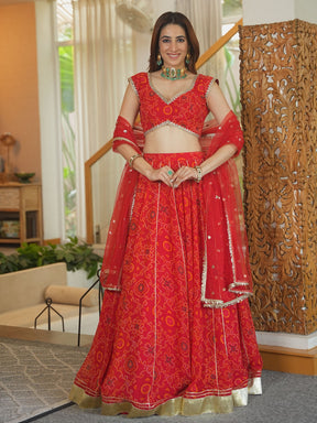 RED BANDHEJ LEHENGA SET