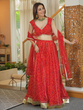 RED BANDHEJ LEHENGA SET