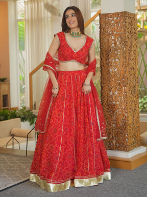 RED BANDHEJ LEHENGA SET