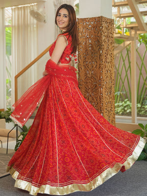 RED BANDHEJ LEHENGA SET