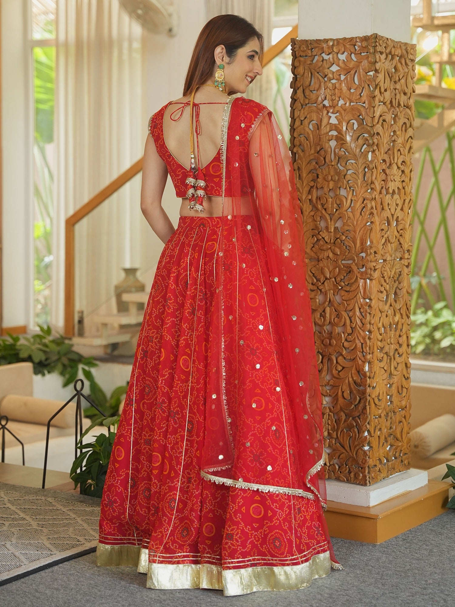 RED BANDHEJ LEHENGA SET