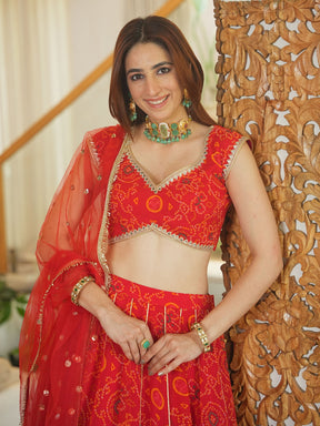 RED BANDHEJ LEHENGA SET