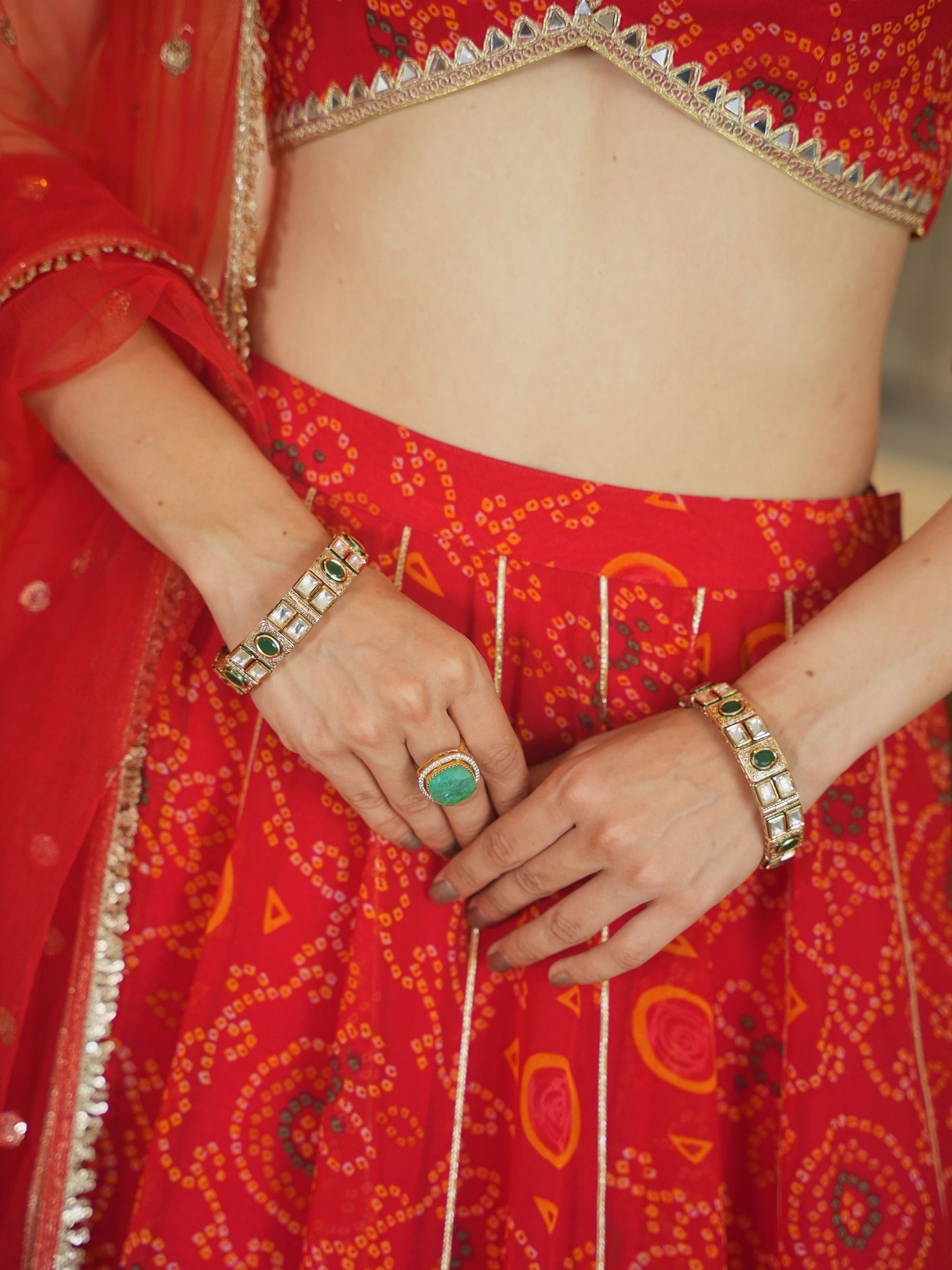 RED BANDHEJ LEHENGA SET
