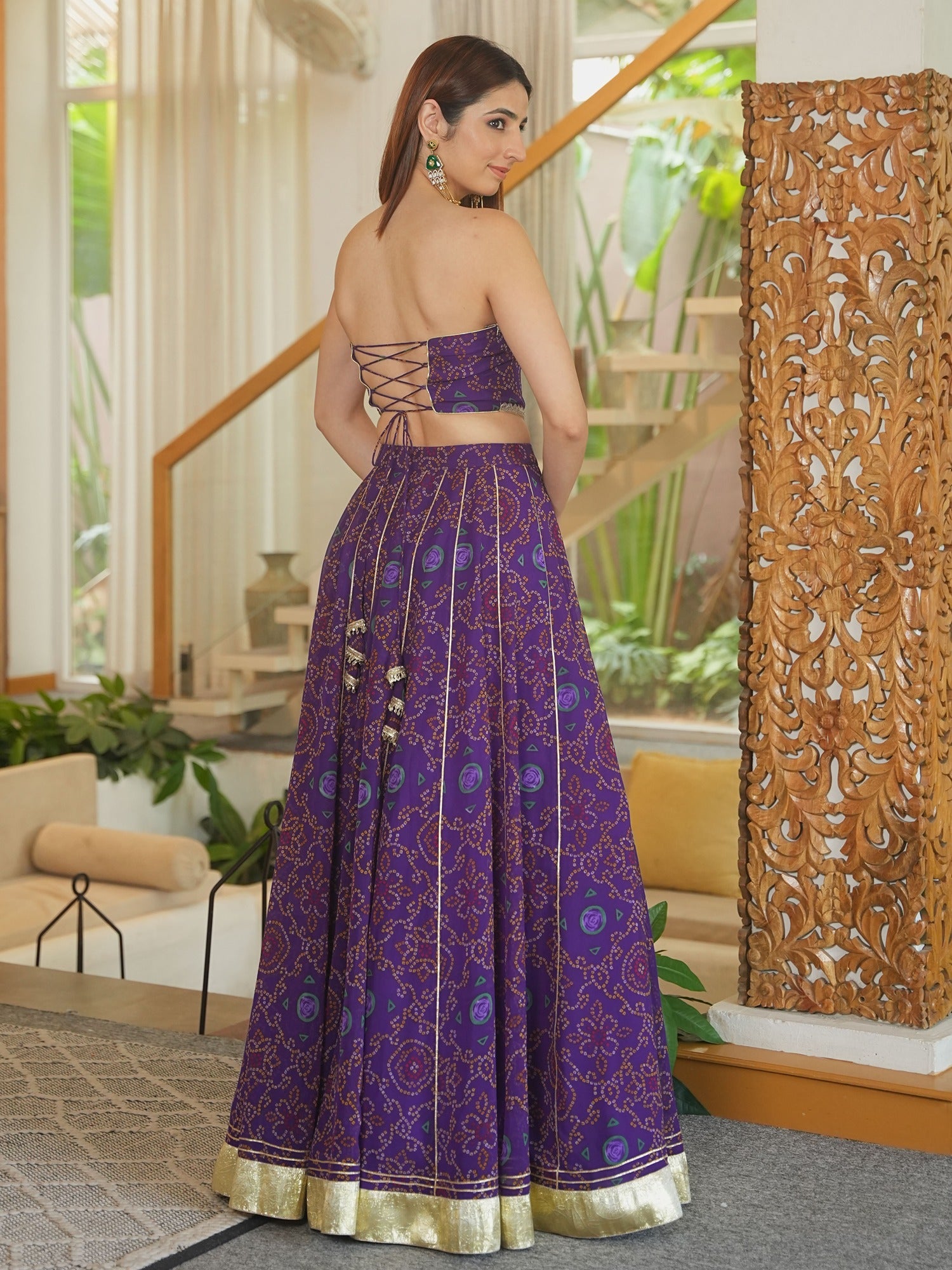 PURPLE BANDHEJ LEHENGA SET