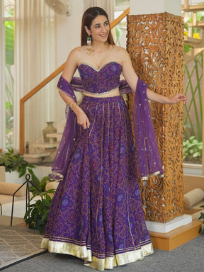 PURPLE BANDHEJ LEHENGA SET