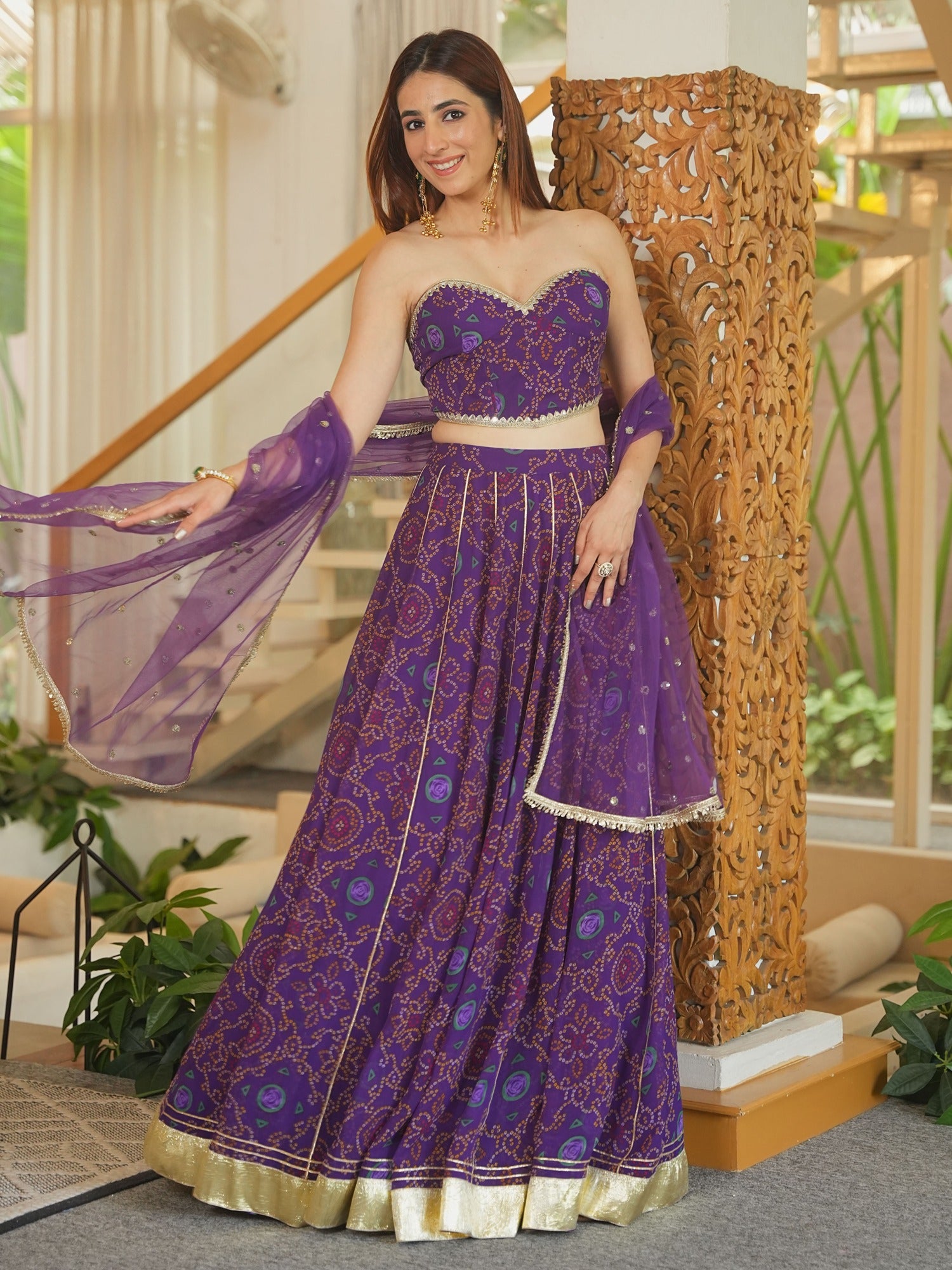 PURPLE BANDHEJ LEHENGA SET
