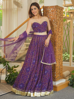 PURPLE BANDHEJ LEHENGA SET