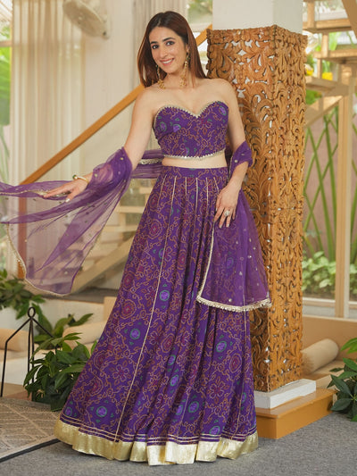 PURPLE BANDHEJ LEHENGA SET