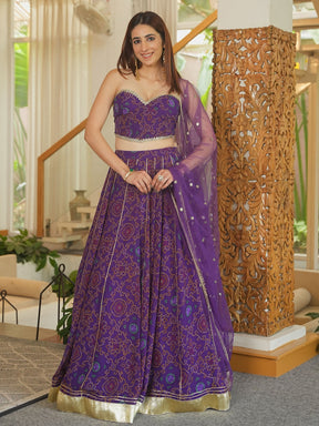PURPLE BANDHEJ LEHENGA SET