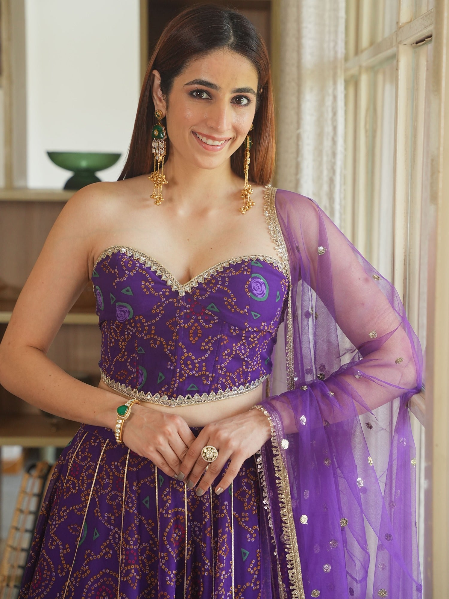 PURPLE BANDHEJ LEHENGA SET