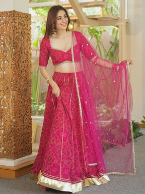 PINK BANDHEJ LEHENGA SET
