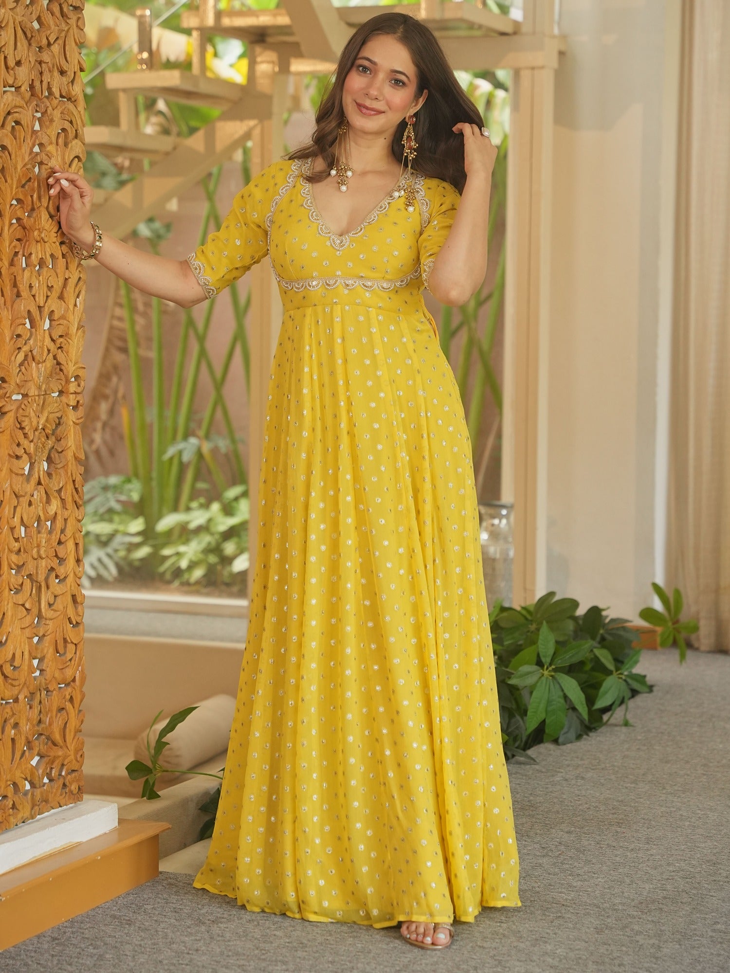 YELLOW SITARA ANARKALI
