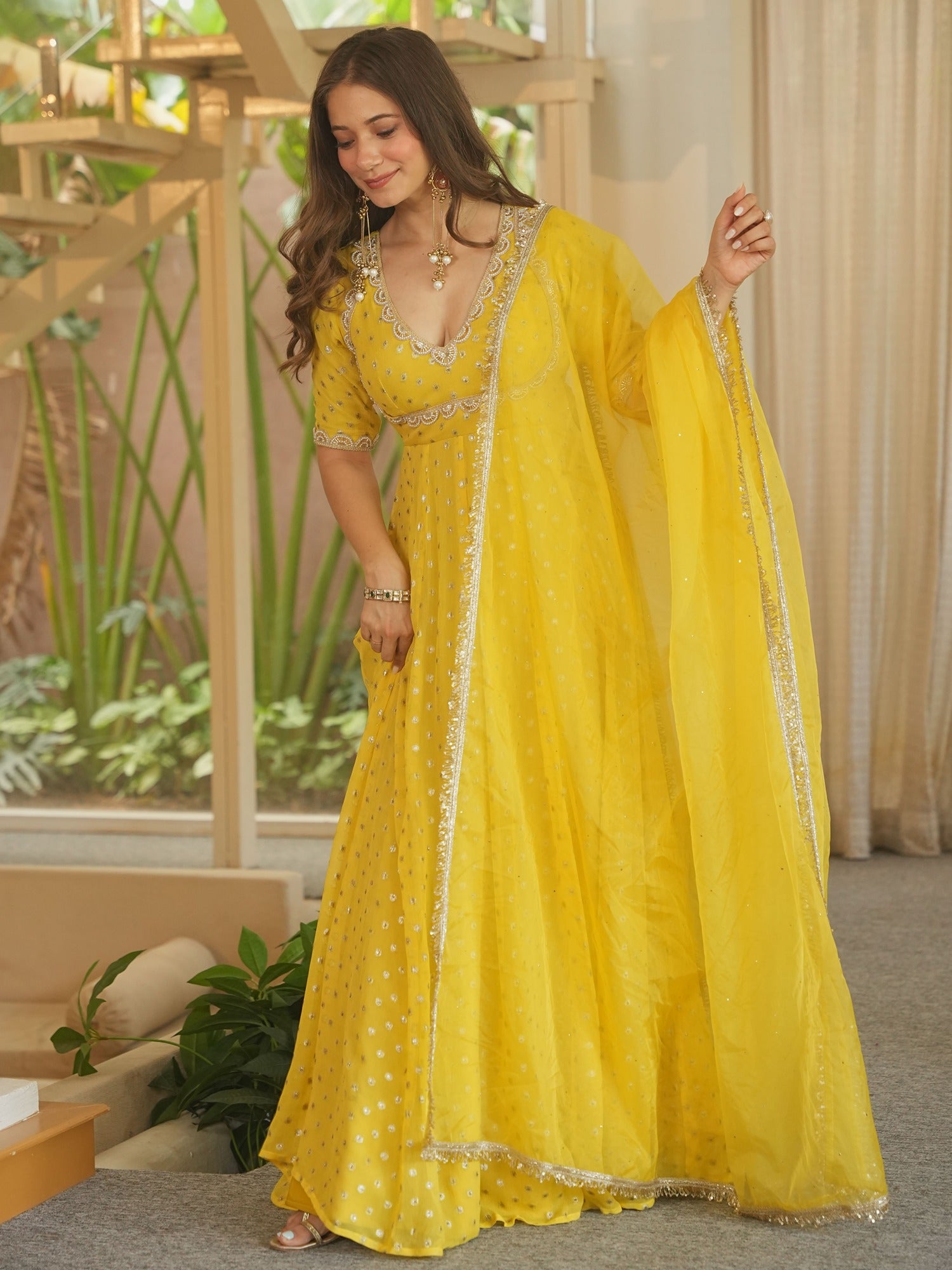 YELLOW SITARA ANARKALI