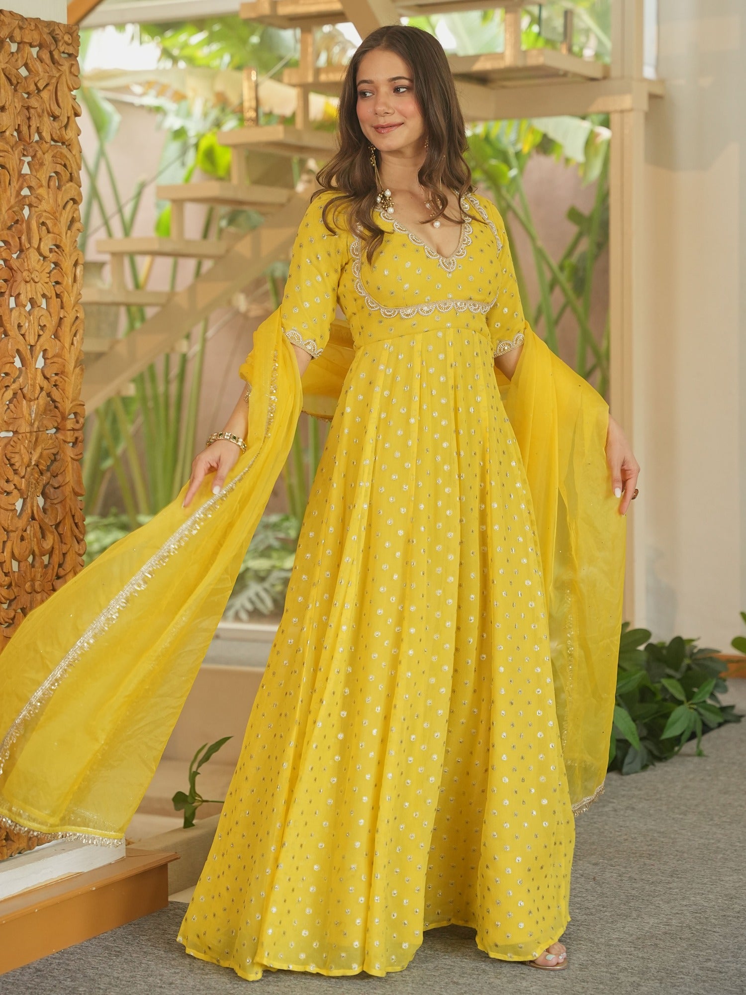 YELLOW SITARA ANARKALI