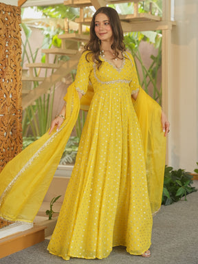 YELLOW SITARA ANARKALI